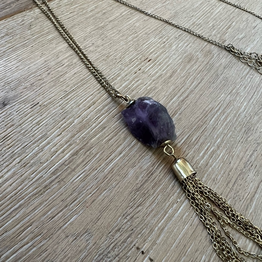 Gold and Amethyst Long Tassel Necklace - Picture 3 of 6